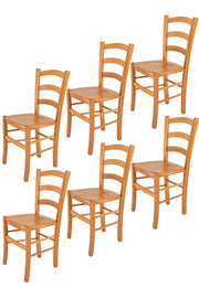 Set 6 Sedie Venice Tommychairs, robusta struttura in legno di faggio verniciata in miele e seduta in legno