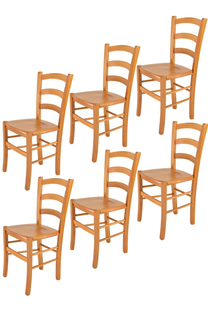 Set 6 Sedie Venice Tommychairs, robusta struttura in legno di faggio verniciata in miele e seduta in legno
