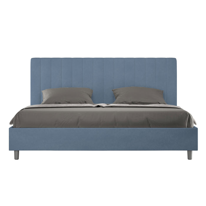 Letto Matrimoniale King Size 180x200 cm con Rete e Contenitore Imbottito in Microfibra Agueda Blu