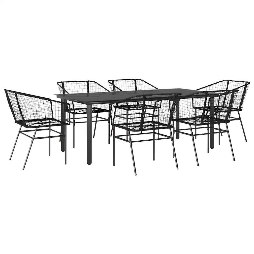 Set Pranzo da Giardino 7 pz Nero Polyrattan Vetro