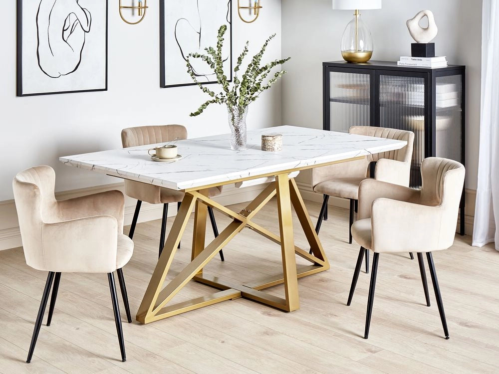 Tavolo da pranzo effetto marmo MDF gambe in metallo oro 160/200 x 90 cm piano allungabile rettangolare design moderno
