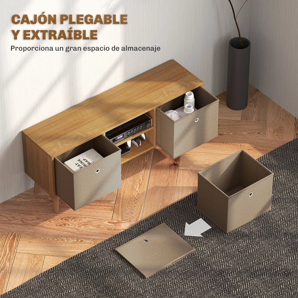 Mobile TV con 2 cassetti in tessuto e ripiani aperti ¨C zephmum ¨C legno e marrone 120x30x40