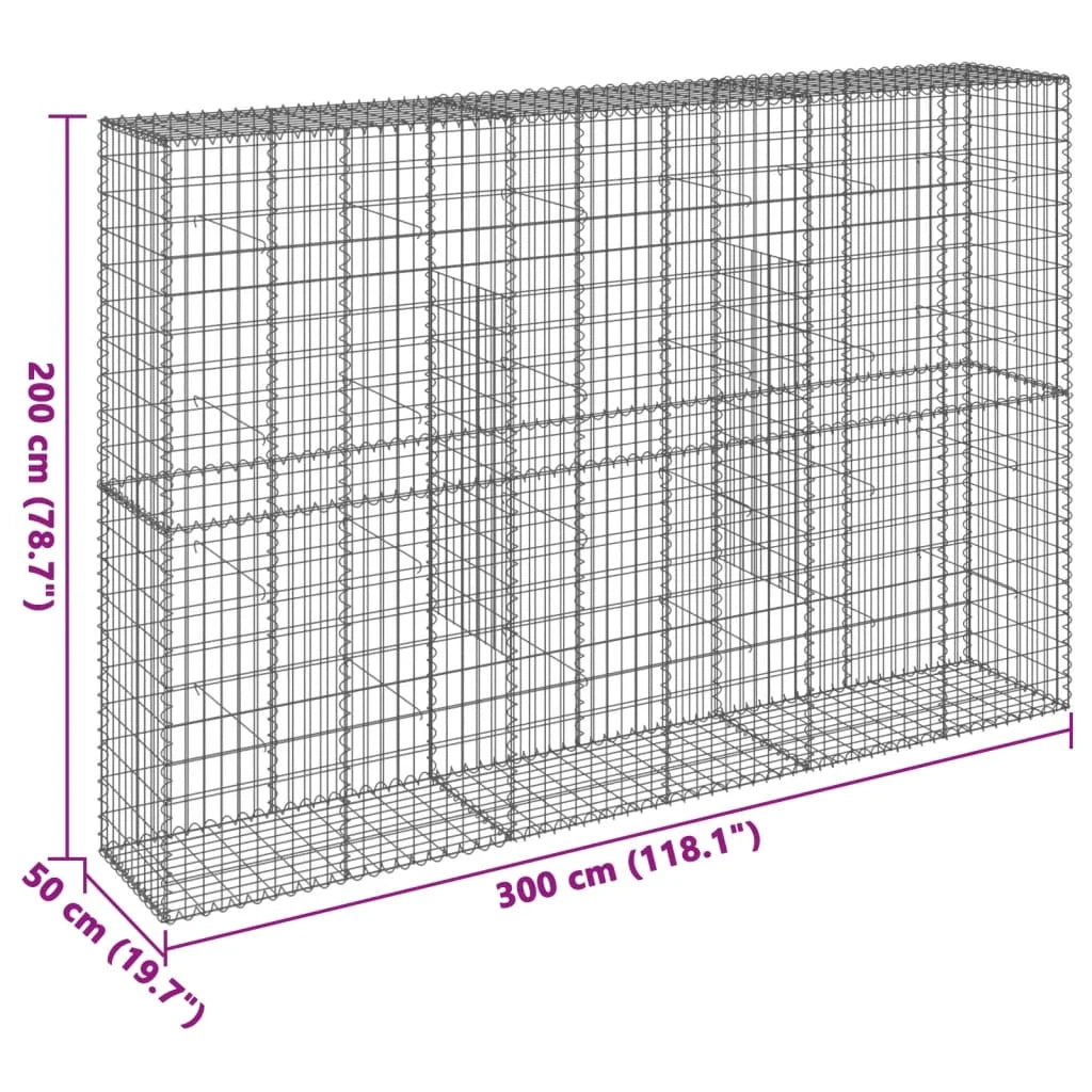 Gabbione recinto a gabbia muro di contenimento con coperchio 300 x 50 x 200 cm ferro zincato argento 02_0040155