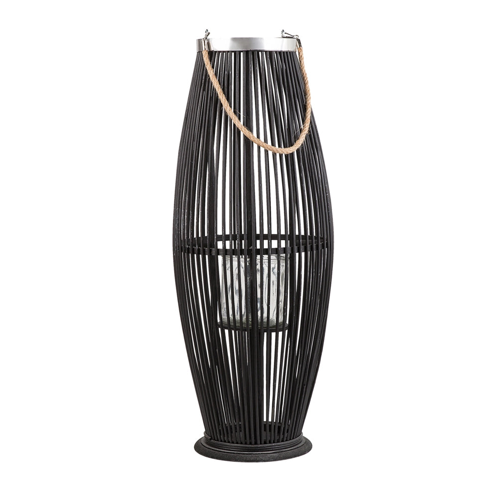 Lanterna in bambù naturale intrecciato nera 72 cm accessorio decorativo stile moderno