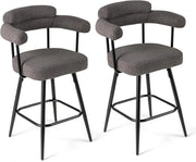 Set di 2 Sgabelli da Bar Girevoli, Sedie Imbottite in Boucle con Schienale, Braccioli Curvi, Gambe in Metallo e Poggiapiedi, Portata 150 kg, per Isola Cucina, Caffè e Pub (Grigio)