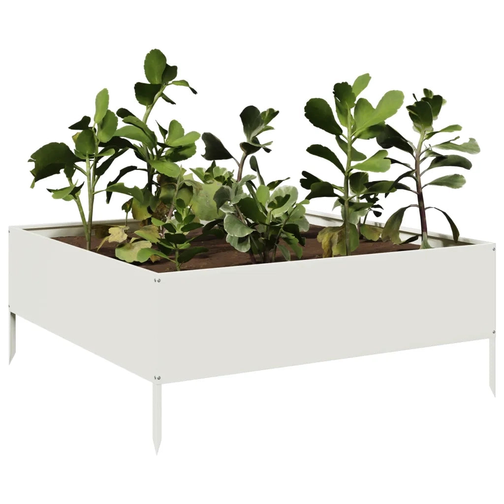 Fioriera Rialzata da Giardino-Vaso da Esterno-Fioriera Elevata Bianca 100x100x25 cm in Acciaio
