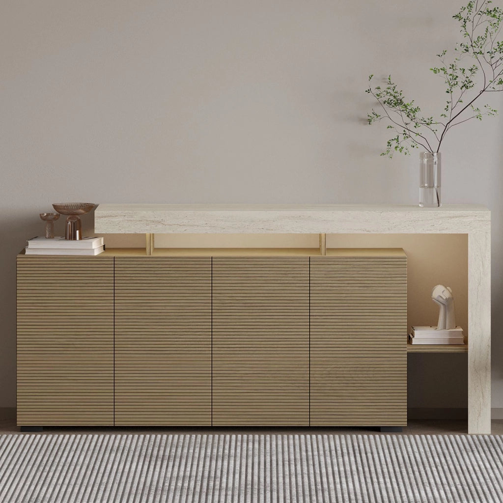 Credenza in legno "Beliz" - 170 x 35 x 80 cm - Travertino / Rovere caldo