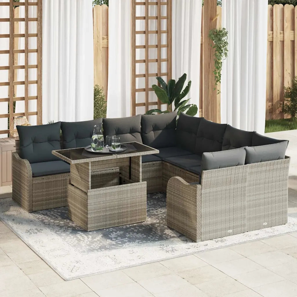 Set Divano da Giardino 9 pcs Grigio chiaro Polyrattan 3357175