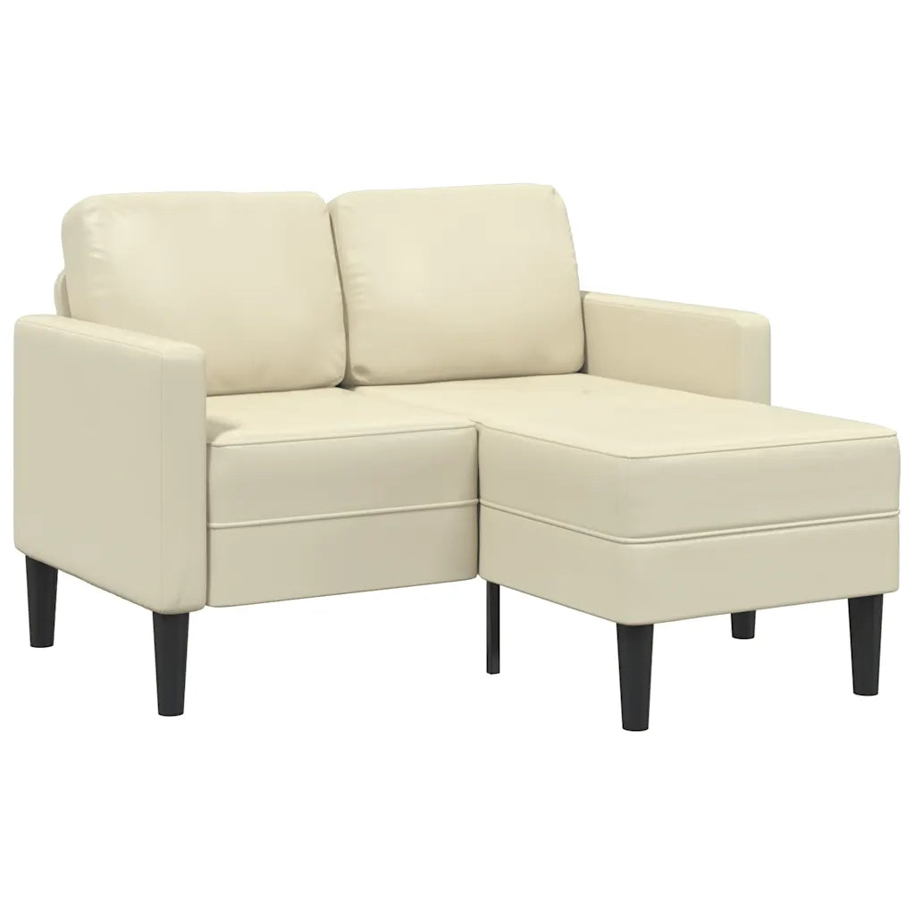 Divano 2 Posti con Chaise longue a L-Sofa 2 Posti con Chaise Crema 125 cm in Similpelle