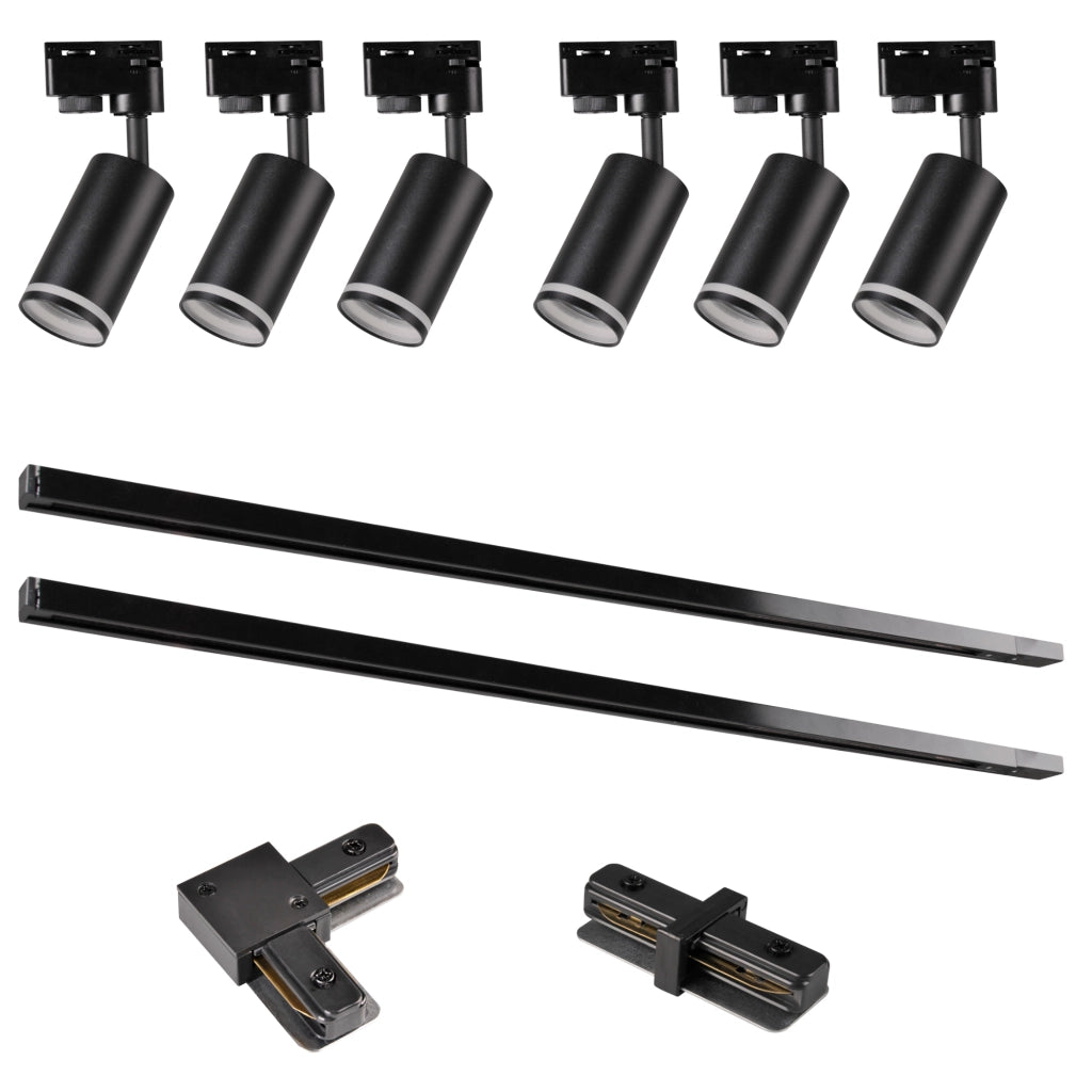 Kit binario PARIS Polux nero 6 faretti GU10 2x1m connettori