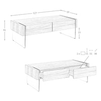 Tavolino rettangolare in noce e vetro temperato