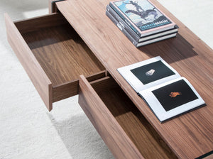 Tavolino rettangolare in noce e vetro temperato