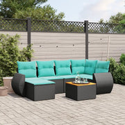 Set Divani da Giardino 7 pz con Cuscini Nero in Polyrattan 3225105