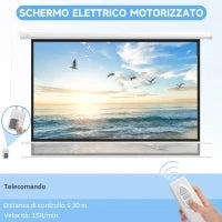Telo per Proiettore 120" 16:9 Motorizzato con Telecomando, Fissaggio a Muro e Soffitto, Bianco