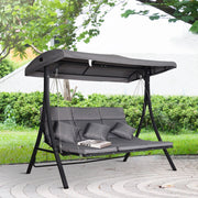 Easycomfort Dondolo da Giardino 3 Posti con Tettuccio Parasole Regolabile e 3 Cuscini, Dondolo da Esterno con Seduta Traspirante in Texteline e Metallo, Portata Fino a 270 kg, 198x118x168 cm, Grigio