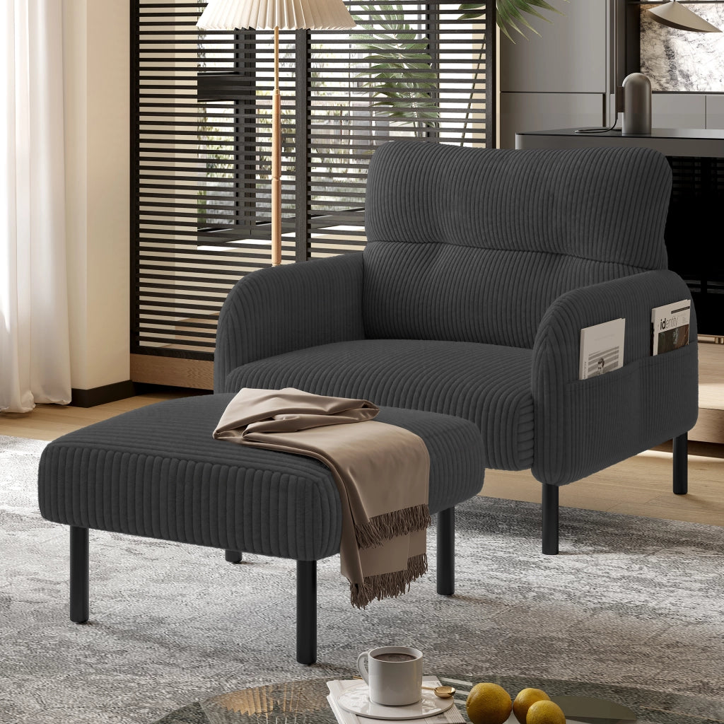 POLTRONA Singola in corduroy grigio 67 x 75 x 79 cm con tasca laterale