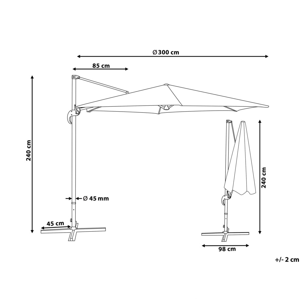 Ombrellone da giardino in tessuto grigio 240 cm girevole resistente agli agenti atmosferici