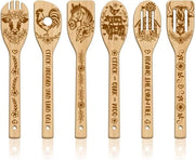 Set di Cucchiai in Legno da Cottura 6pz - Set di Cucchiai in Legno da Cottura con Incisione - Set di Spiedini in Legno da Cottura - Cucchiaio in Legno da Cottura - Regalo di Benvenuto per la Casa Cucchiai in Legno