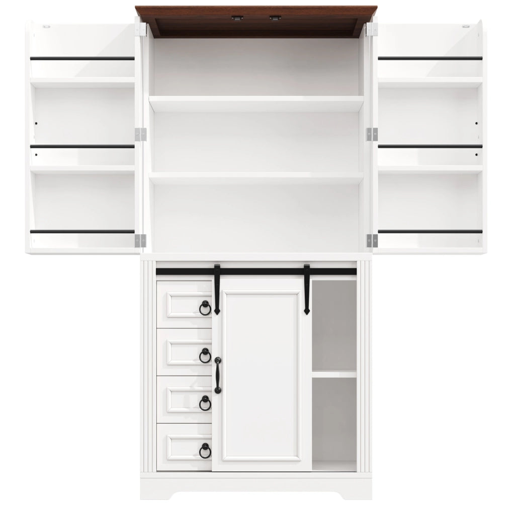 Credenza alta 80x39.8x180 cm con protezione antiribaltamento; soft-close; MDF bianco