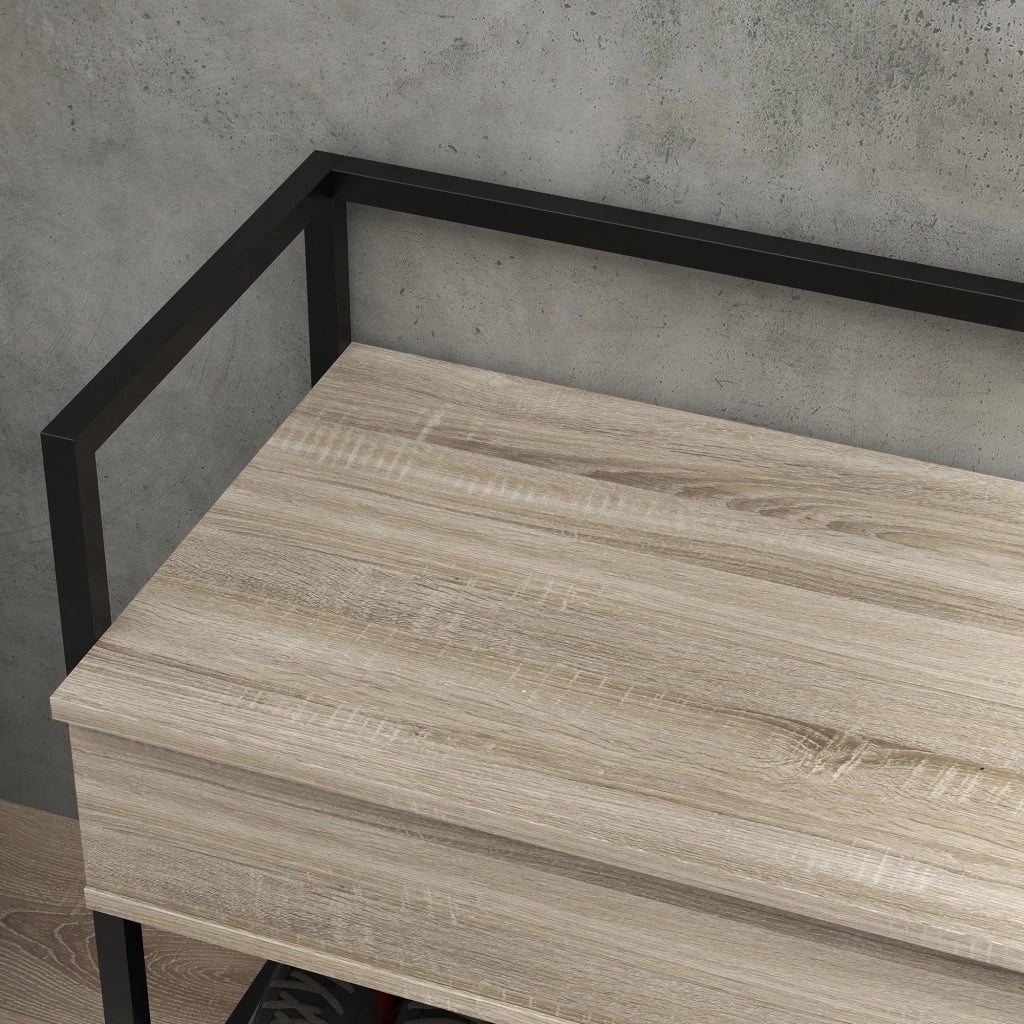 Banco ingresso con tapa abatible e ripiano grigliato ¨C zephmum ¨C rovere 84x39.5x61 cm