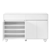 Credenza bianca con 4 ante; 2 cassetti e ripiani regolabili per soggiorno in MDF e PB 140x38x89 cm