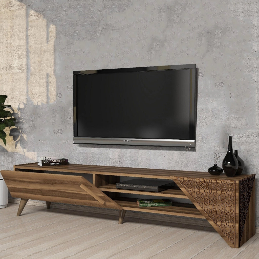 Campli, Mobile Porta tv un Ripiano, 180x40x37h cm Marrone Noce