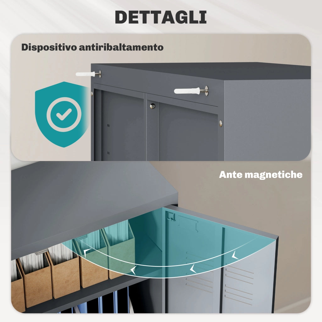 Armadietto Metallico a 2 Ante in Stile Industriale per Casa e Garage, 75x33x110 cm, Grigio