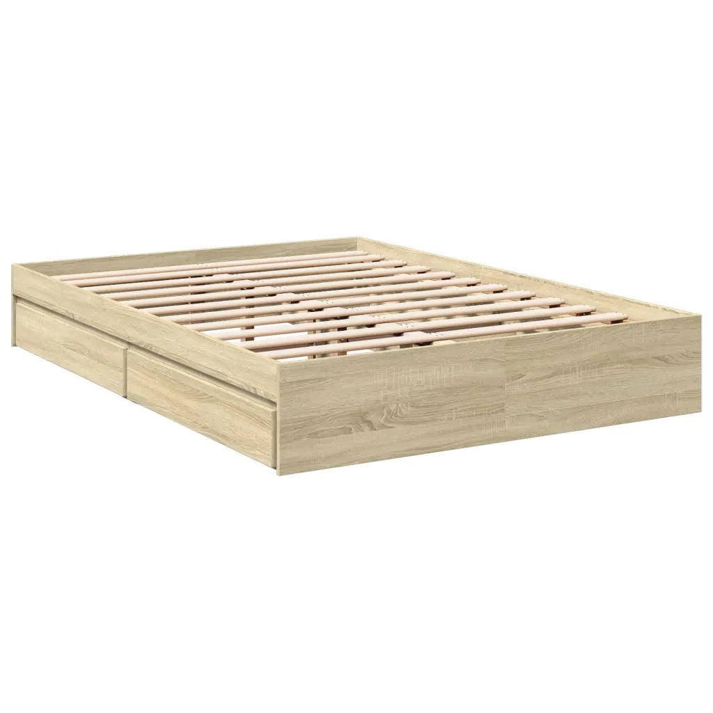 Giroletto Cassetti-Struttura Letto con contenitore Rovere Sonoma 140x200 cm Legno Multistrato 372414