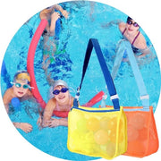 Set di due reti per la raccolta di giocattoli, asciugamani da spiaggia, borse da trasporto, raccolta di conchiglie per bambini e accessori da bagno per ragazzi e ragazze, giallo + blu (oggetti non inclusi).