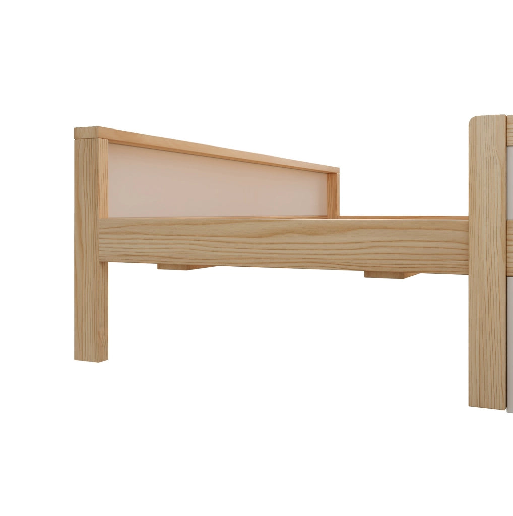 Letto singolo 90x200 cm con testiera a forma di gatto; LED RGB; cassetto e vano portaoggetti; bianco e rovere
