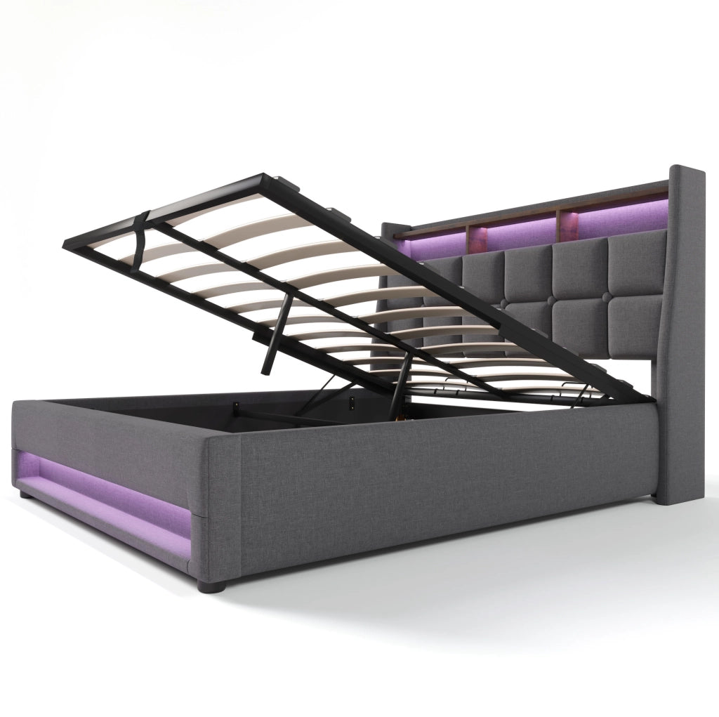 Letto matrimoniale 160x200 cm con LED, USB e materasso