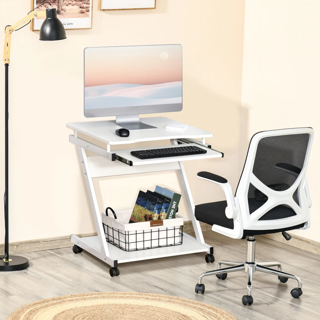 Scrivania con Ruote ¨C Zephmum ¨C Bianco Metallo 60x48 cm