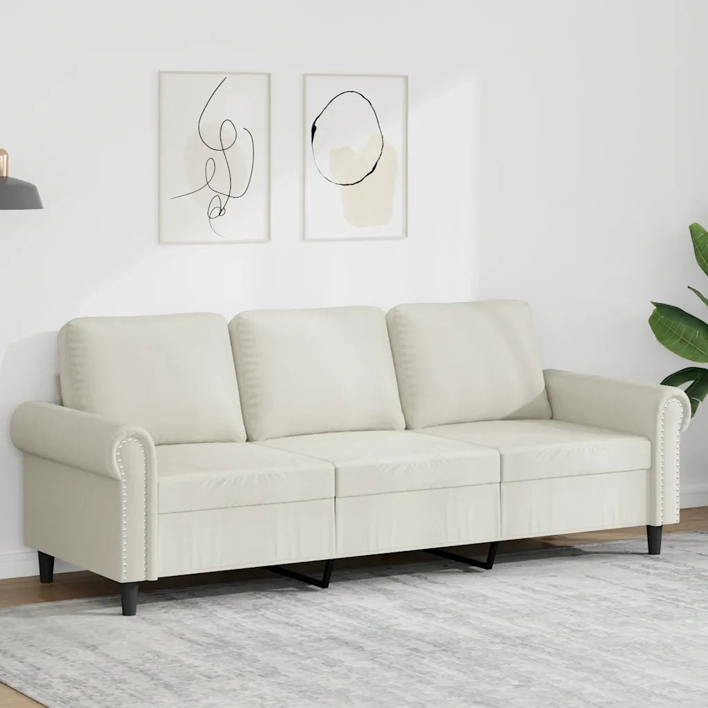 Divano a 3 Posti-Sofa 3 Posti Crema 180 cm in Velluto 650134