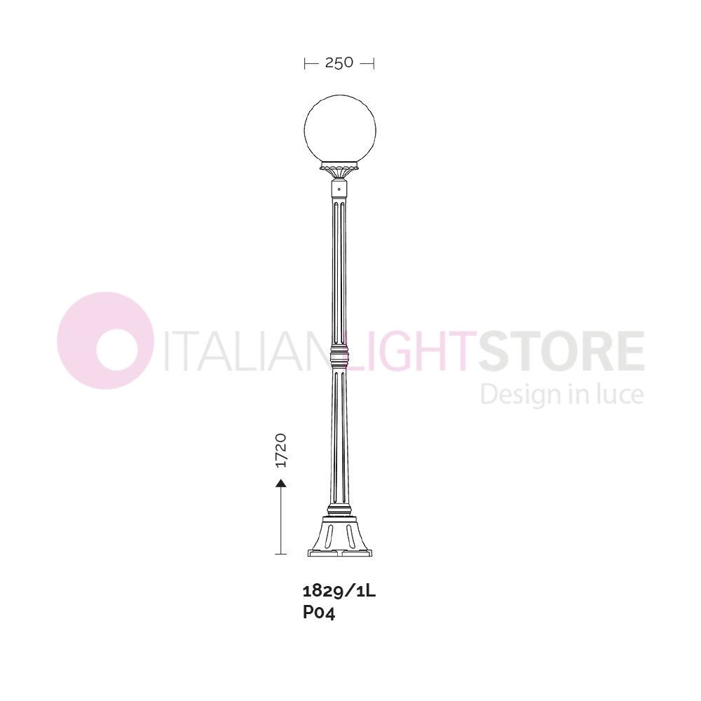 ORIONE ANTRACITE Lampione h. 172 per Esterno Giardino con sfera globo policarbonato d.25 GARDENLIGHT