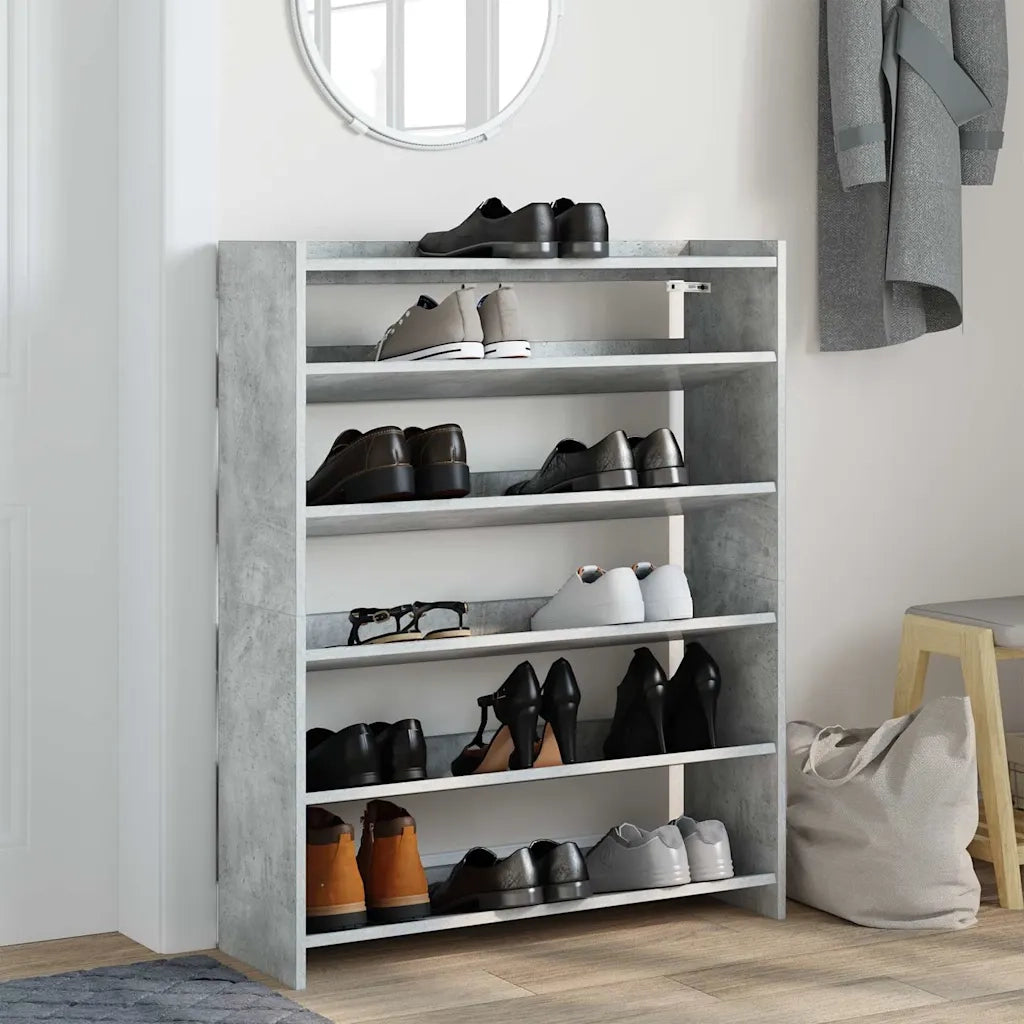 Scarpiera-Scaffale per scarpe Grigio Cemento 80x25x100 cm in Legno Multistrato