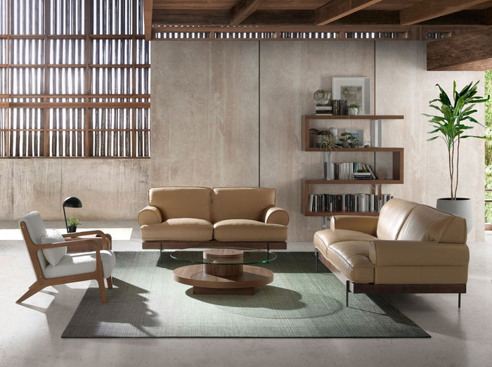 Tavolino rotondo in vetro temperato e noce