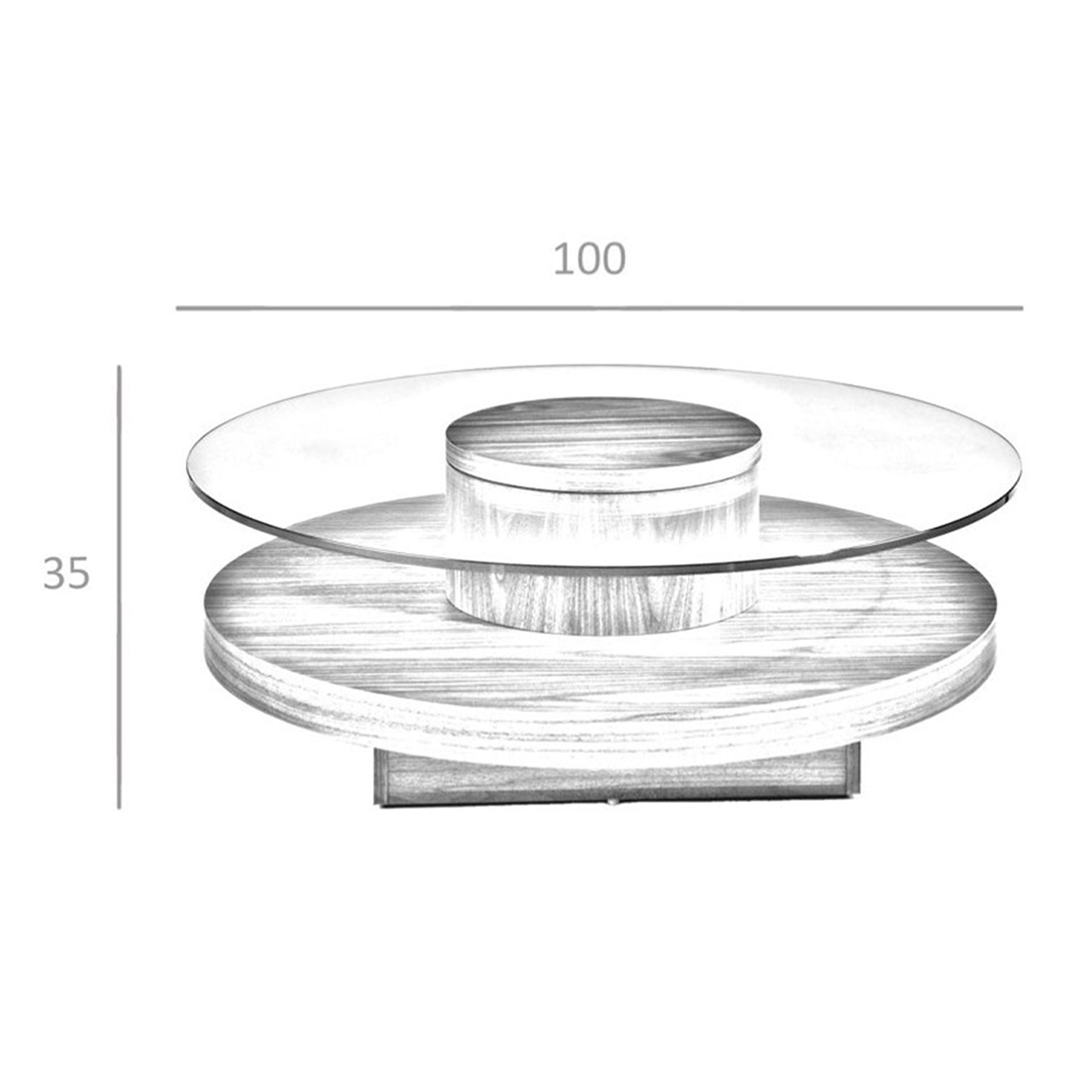 Tavolino rotondo in vetro temperato e noce