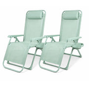 Set 2 Sedie Sdraio Gravity Luxor 90x67x110 cm con Vassoio Portaoggetti Poggiapiedi e Cuscino Verde