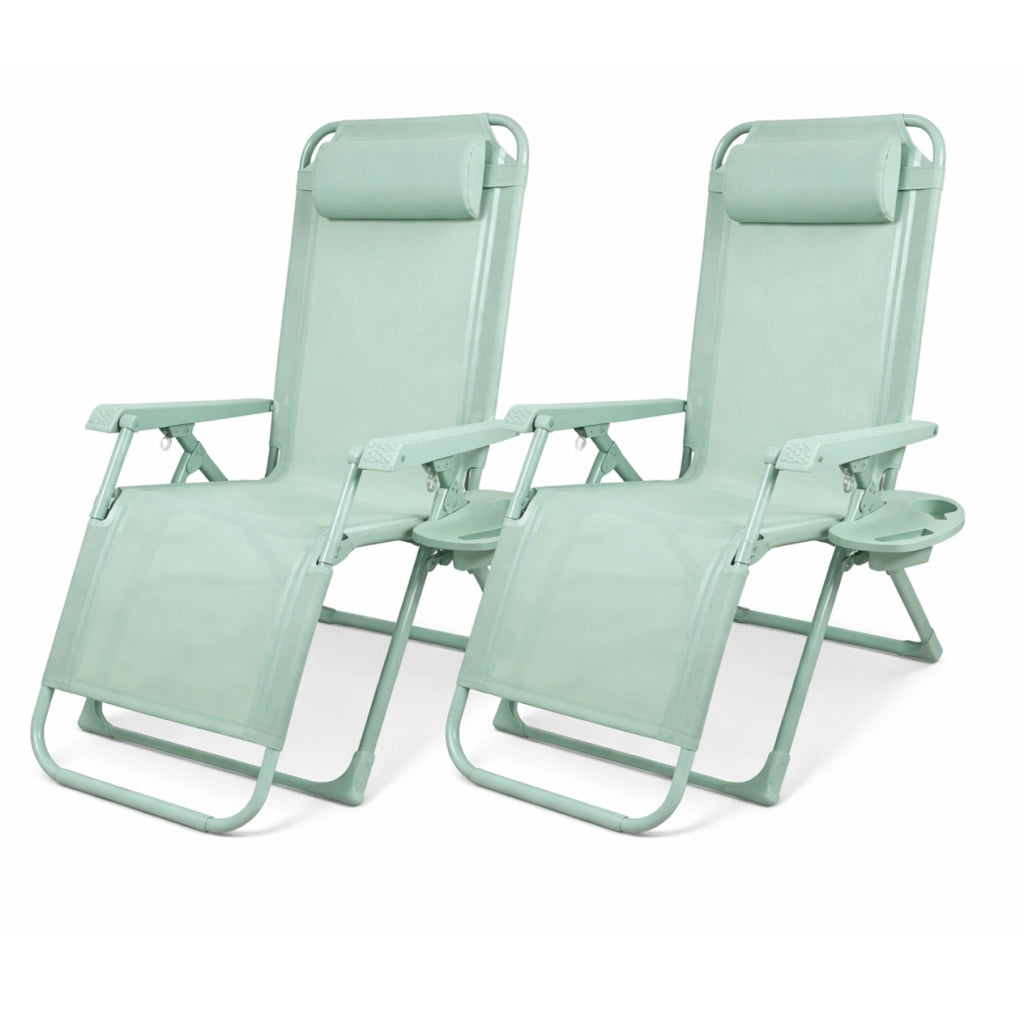 Set 2 Sedie Sdraio Gravity Luxor 90x67x110 cm con Vassoio Portaoggetti Poggiapiedi e Cuscino Verde