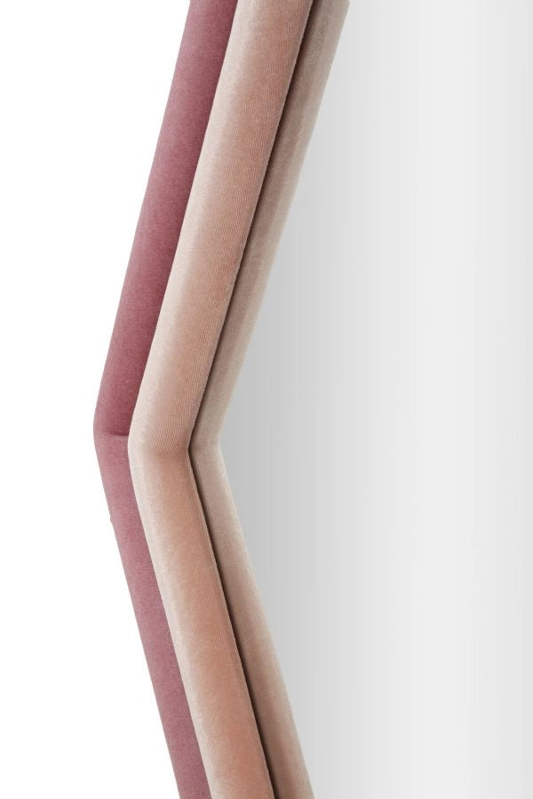 Specchio da muro esagonale in velluto rosa chiaro e scuro 75x4x78cm TONY