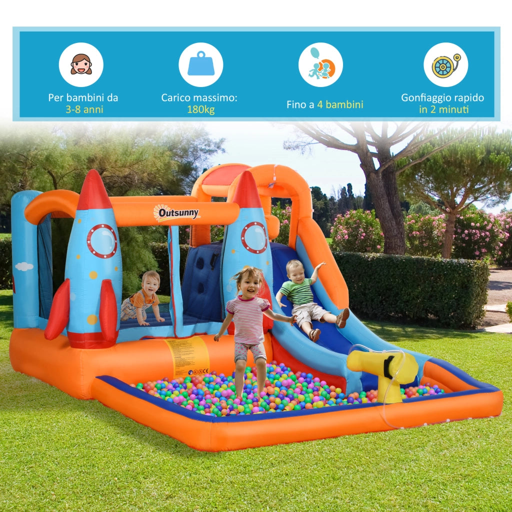 Castello Gonfiabile per Bambini con Scivolo e Trampolino ¨C zephmum ¨C 350x250x185cm, Multicolore