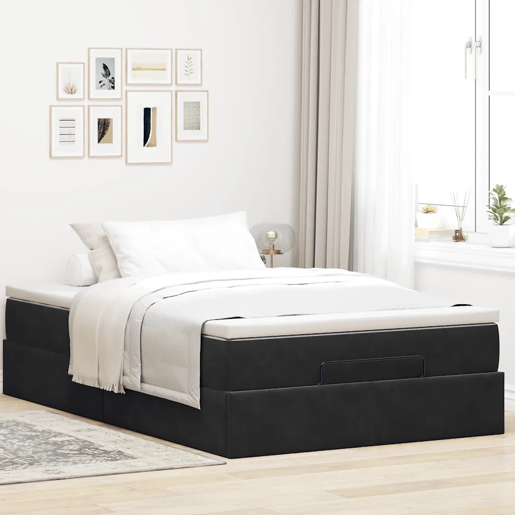 Struttura Letto Pouf con Materasso Nero 120x200 cm Velluto 3311179