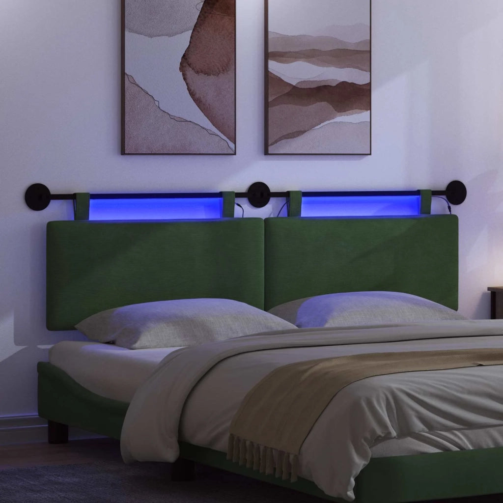 Testiera | Testata sospesa Con luce LED Verde Giungla Tessuto in Cords