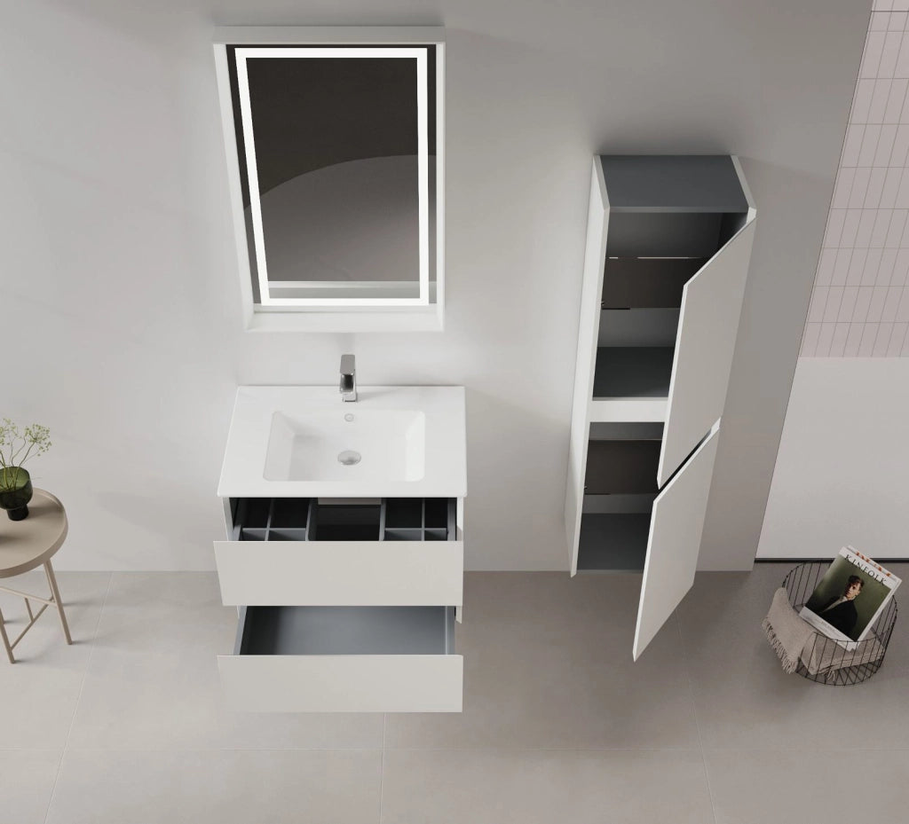 Set mobile lavabo con specchio (2 pezzi) "Nest 91 v2" - 91 x 51 x 55 cm - Cashmere opaco