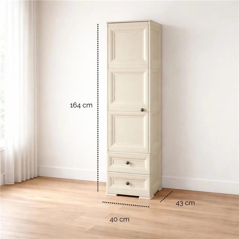 ARMADIO CON APPENDIABITI ANGORA 40X43X164 CM – MOBILE VERTICALE CON RIPIANO E 2 CASSETTI PER ORGANIZZAZIONE CAMERA E INGRESSO