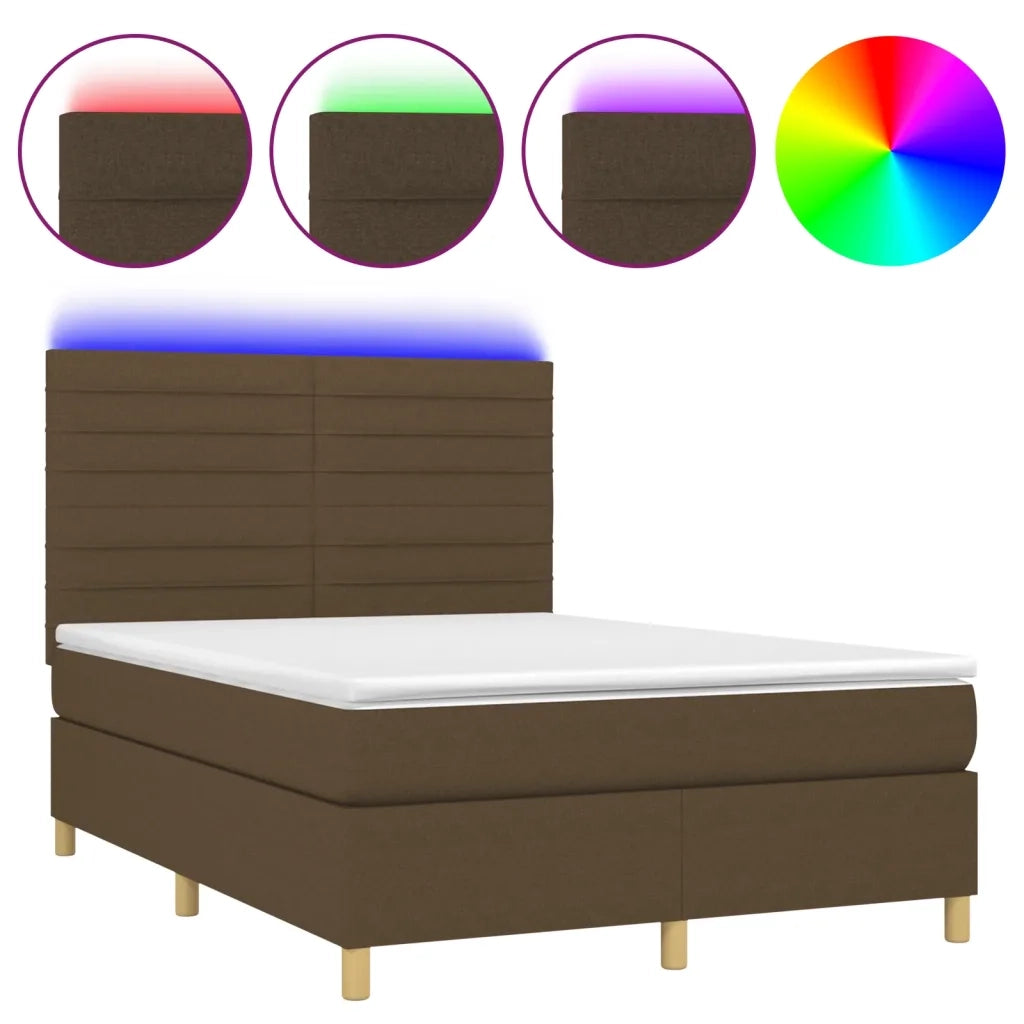 Letto a Molle Materasso e LED Marrone Scuro 140x200 cm Tessuto 3135520