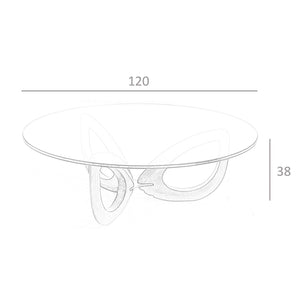 Tavolino rotondo in vetro temperato e noce