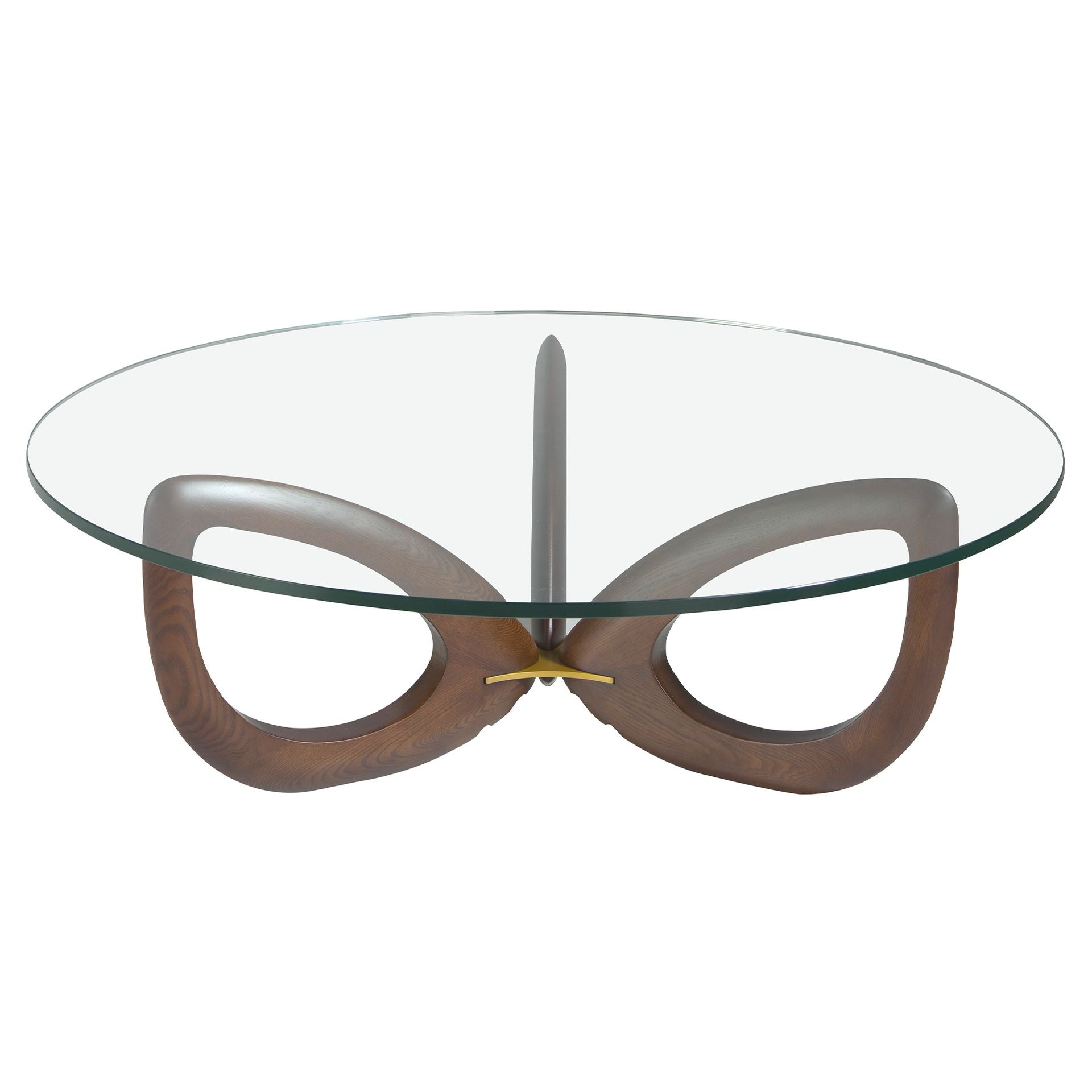 Tavolino rotondo in vetro temperato e noce