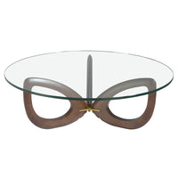 Tavolino rotondo in vetro temperato e noce