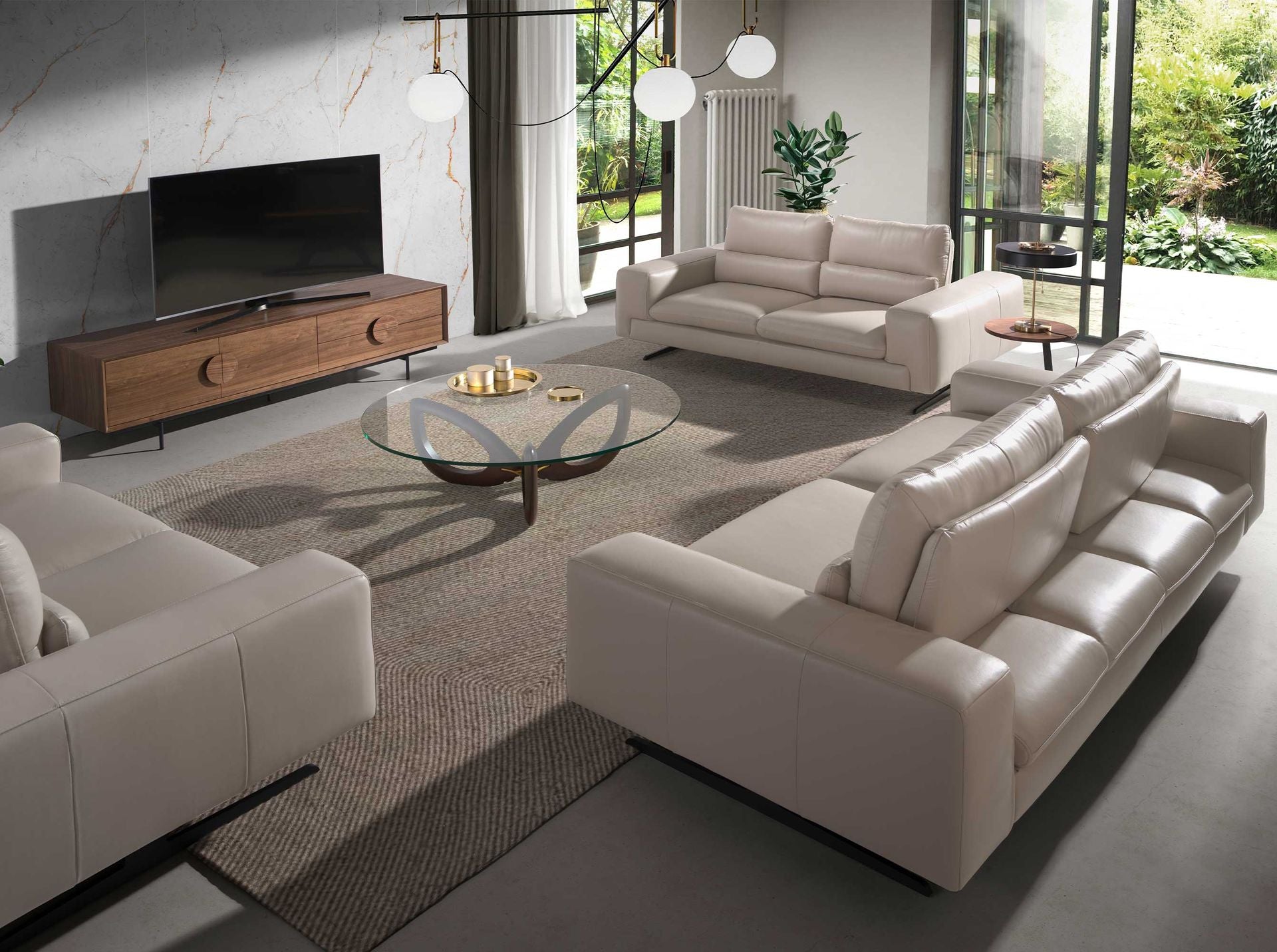 Tavolino rotondo in vetro temperato e noce